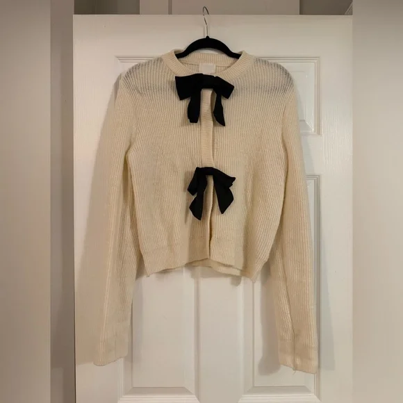 H&M Bow-Front Rib-Knit Cardigan - Picture 2 of 4